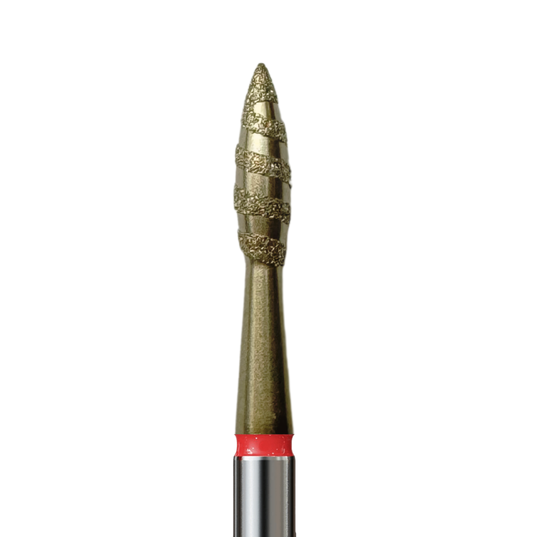Diamond Bits for Cuticles - Tornado Pointed Flame, Fine (Red). Various Sizes
