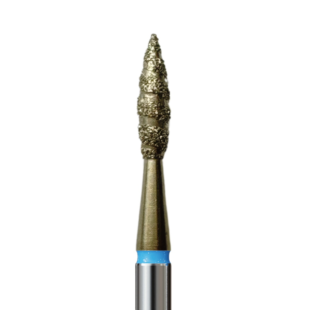 Diamond Bits for Cuticles - Tornado Pointed Flame, Medium (Blue). Various Sizes