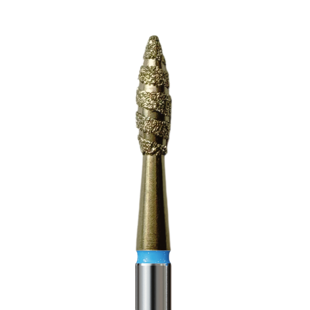 Diamond Bits for Cuticles - Tornado Pointed Flame, Medium (Blue). Various Sizes