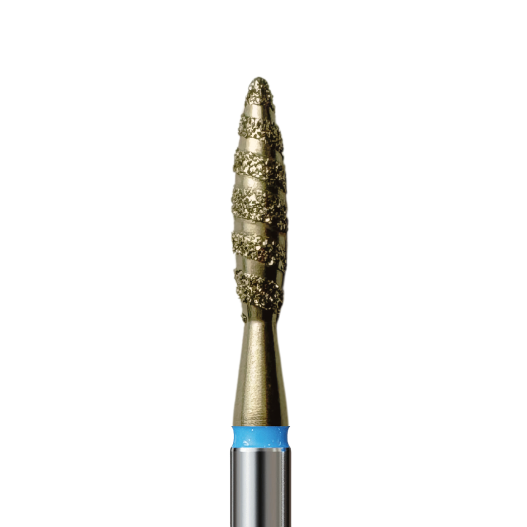 Diamond Bits for Cuticles - Tornado Long Flame, Medium (Blue). Various Sizes