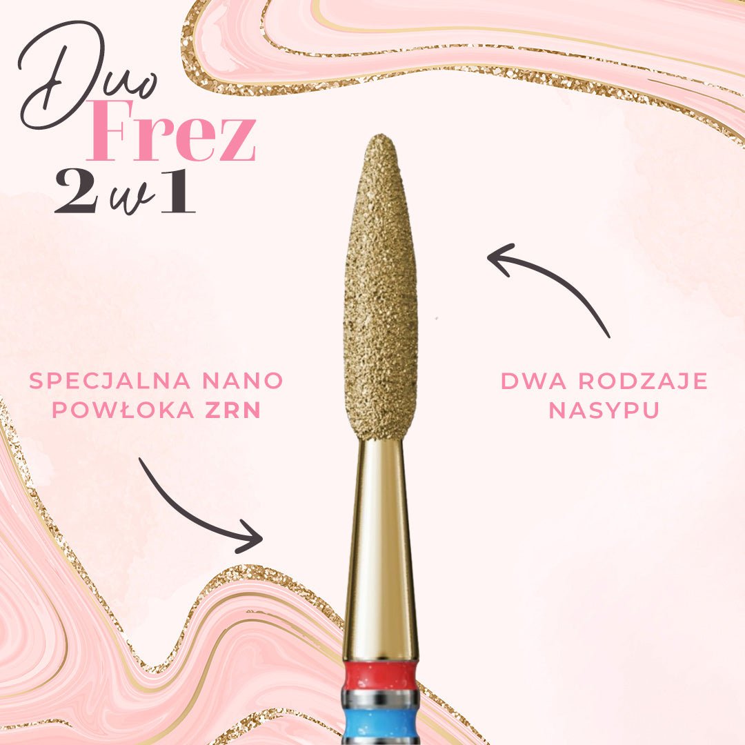 Long flame-shaped bit with 2-in-1 grit DuoFrez - iqnails