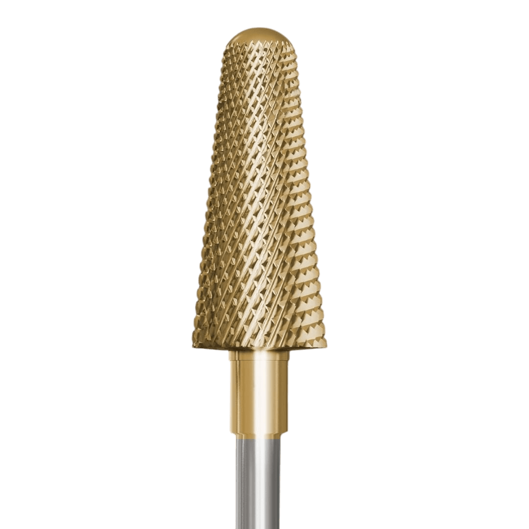Carbide Safe End bit for hybrid polish and gel with gold coating - fine cone - iqnails