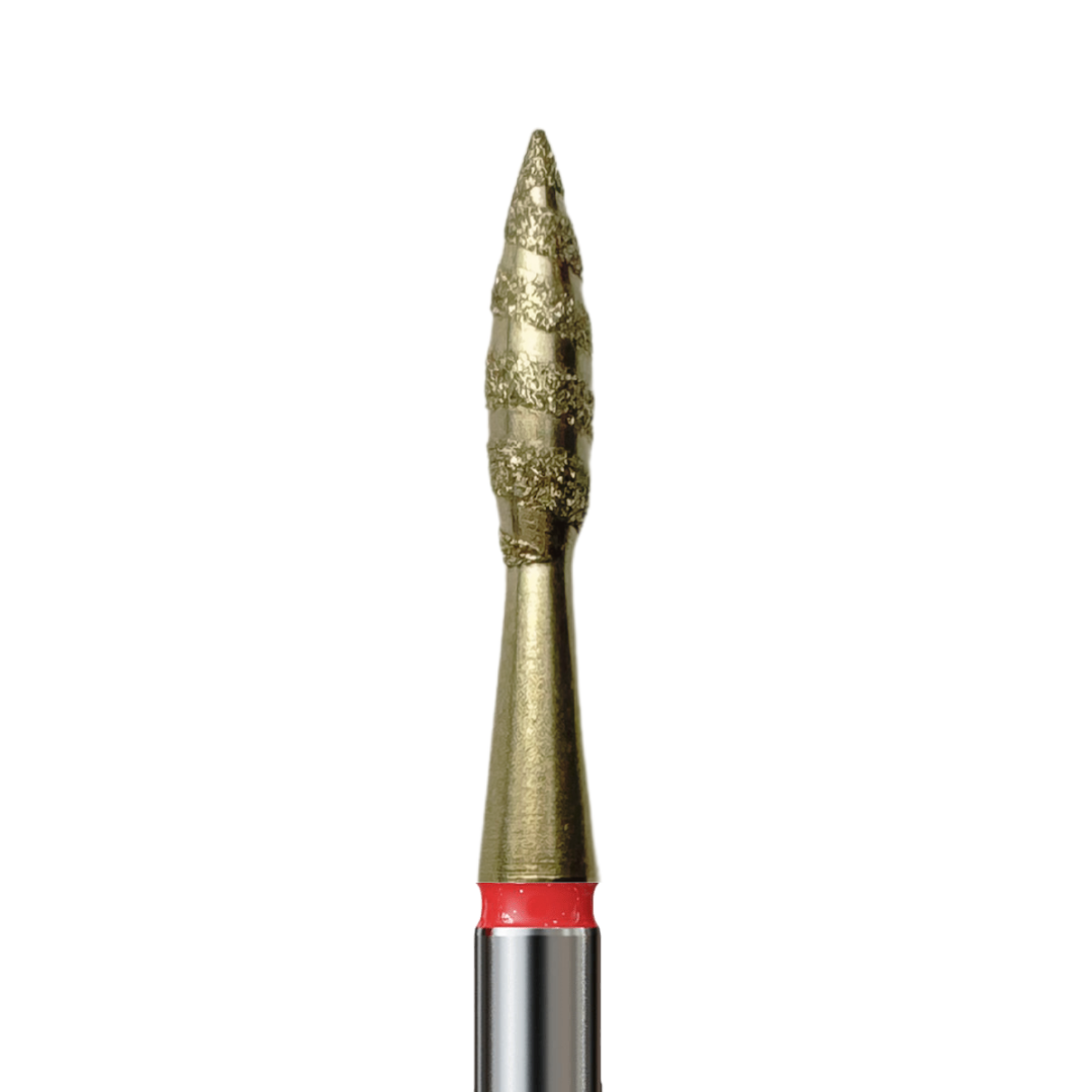 Diamond Bits for Cuticles - Tornado Pointed Flame, Fine (Red). Various Sizes