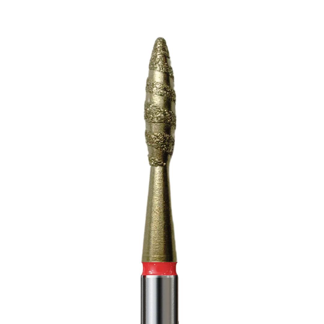 Diamond Bits for Cuticles - Tornado Long Flame, Fine (Red). Various Sizes