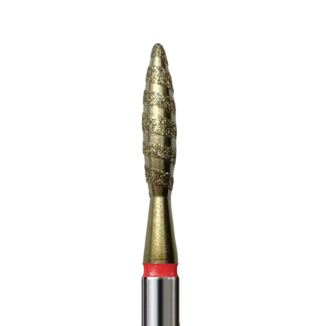 Diamond Bits for Cuticles - Tornado Long Flame, Fine (Red). Various Sizes