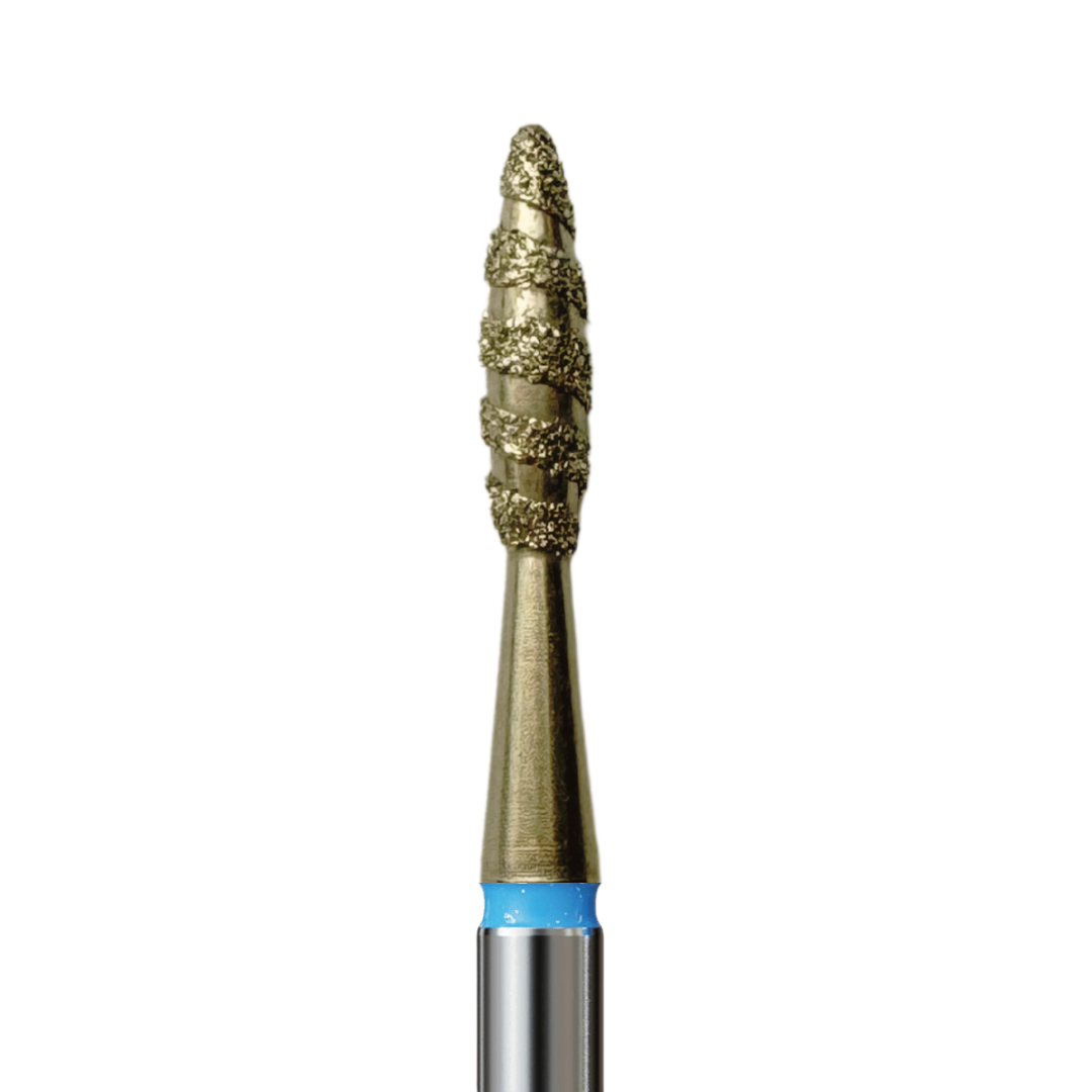Diamond Bits for Cuticles - Tornado Long Flame, Medium (Blue). Various Sizes